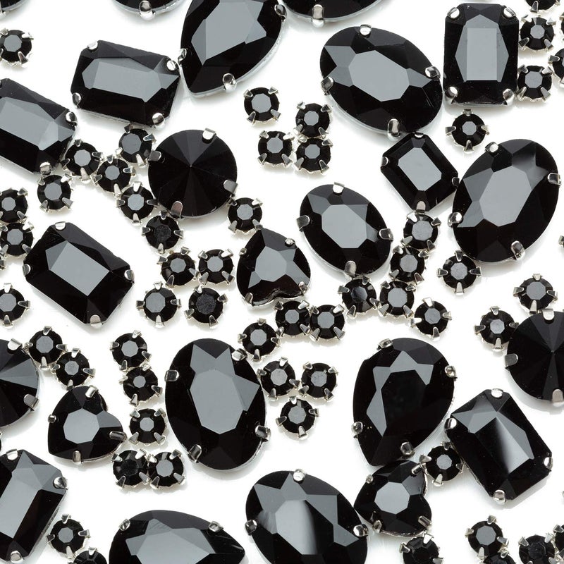 Choupee Sew On Rhinestone, Choupee 130PCS Black Sew On Glass Gems Metal Back Prong Setting Sewing Claw Rhinestone Mix Shapes Sew On Stone for Jewelry, Clothes, Costume, Shoes, Belt, Dress, Garments and Crafts - Image 1